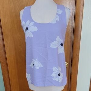 NWT Ann Taylor Floral Mixed Media Shell - Lilac Bud - Size M